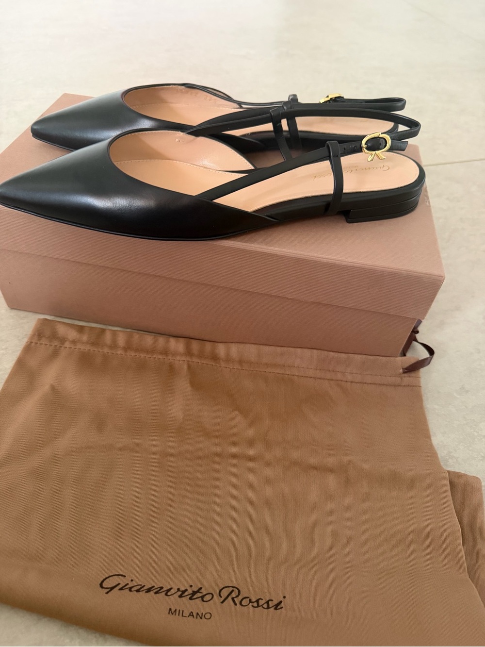 Gianvito Rossi Black Leather Pointed Slingback Mules